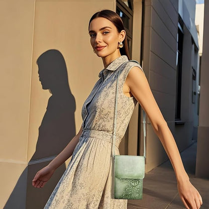 Small Crossbody Bags for Women Trendy Vegan Leather Cell Phone Bag Embossed Flower Design Wallet Purses with Strap