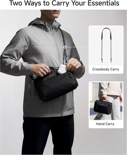 LUGGEX Electronics Organizer Travel Case, Tech Pouch with Crossbody Strap | Magnetic Design, Dual Accessories Bag, Straps, Hooks, Front pocket, Water Resistant, Waterproof pocket, CBX01 Beige