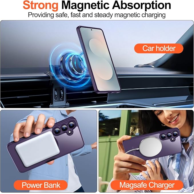 MOZOTER for Samsung Galaxy S25 FE Case,[Compatible with MagSafe] Purple | [12Ft Military Dropproof][2*Screen Protector]Translucent Shockproof Holsters Case for S25 FE-Purple