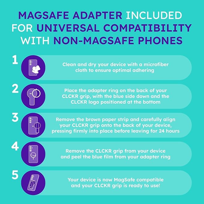 CLCKR for MagSafe Phone Grip for MagSafe Kickstand for Mag Safe Finger Loop, 3-in1 Phone Ring Holder Strap for Mag Safe iPhone 17/16/15/14/13/12 Series, Galaxy S25/S24/S23/S22, Pixel - Carbon