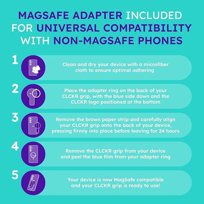 CLCKR for MagSafe Phone Grip for MagSafe Kickstand for Mag Safe Finger Loop, 3-in1 Phone Ring Holder Strap for Mag Safe iPhone 17/16/15/14/13/12 Series, Galaxy S25/S24/S23/S22, Pixel - Carbon