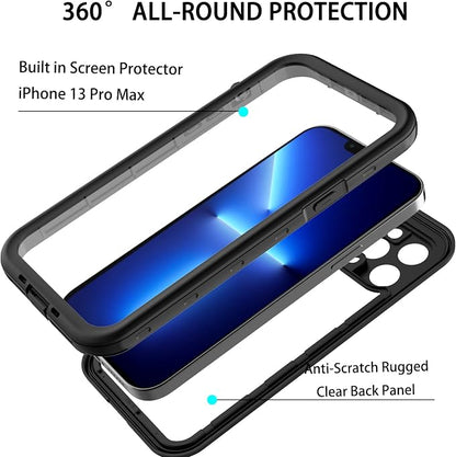 Waterproof Phone Case Compatible with iPhone 13 Pro Max, IP68 Waterproof Shockproof Dust-Proof Phone Case with Built in Screen Protector, Full Body Protective Case (Clear, iPhone 13 Pro Max)