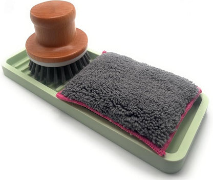Happitasa Silicone Kitchen Sink Organizer Tray, Sponge Holder and Countertop Protector | Bathroom and Kitchen Soap Dish and Dispenser Tray (Pistachio, 9"x3.5", 5.6 Ounces)