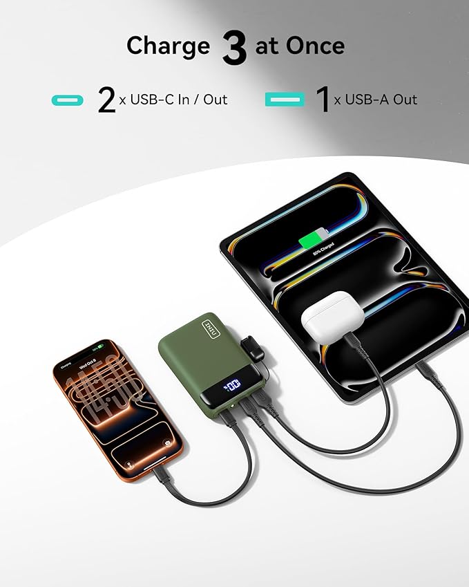 INIU Portable Charger, Smallest 22.5W 20000mAh USB C in & Out Power Bank Fast Charging, PD 3.0+QC 4.0 LED Display Phone Battery Pack Compatible with iPhone 17 16 15 14 Pro Samsung S24 Google, Green