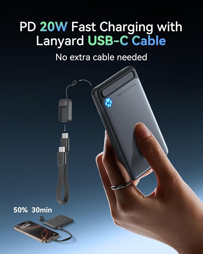 INIU Magnetic Portable Charger, Slim Qi2 Certified 5000mAh 20W Magnetic Power Bank, USB C in&Out Wireless Battery Pack Phone Charger, Only for iPhone 16/15/14/13/12 Series, White