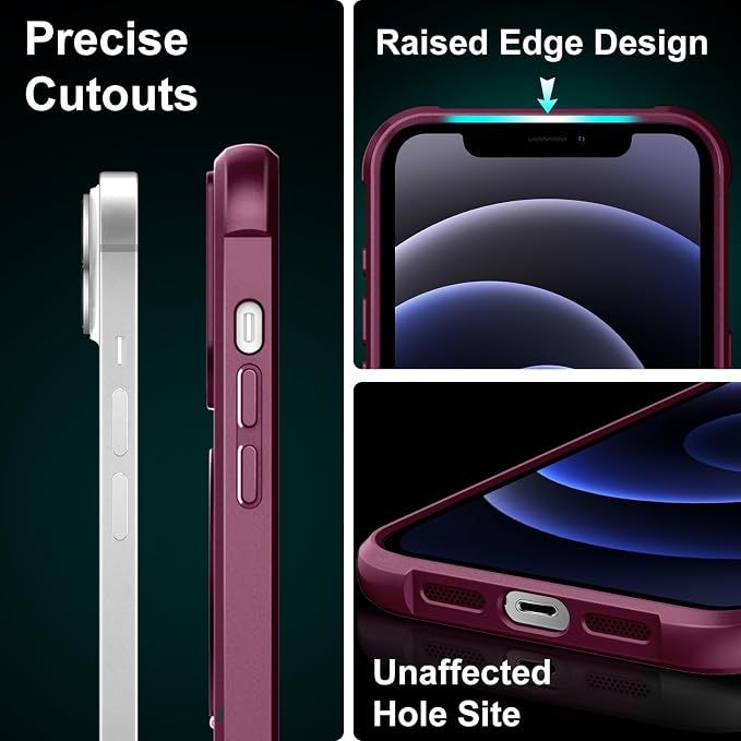360° Magnetic Swivel Ring for iPhone 12 case, Built-in Metal Stand and Ring Holder, Magsafe Compatible, Military Grade Protection, Shock and Vibration Resistant - Wine Red