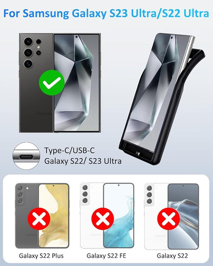 Battery Case for Samsung Galaxy S22Ultra/S23Ultra(6.8''), 10000mAh Qi Wireless Charging Magnetic Rechargeable Extended Charge Case, Portable Protective Power Bank for Galaxy S22 Ultra Black