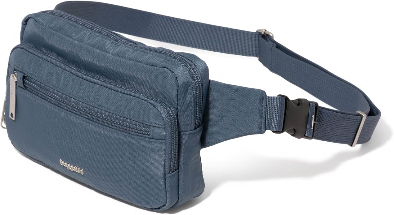 Baggallini Securtex Anti-theft Belt Bag 8.8"x5.5" Crossbody Fanny Pack for Women RFID Wallet Locking Zipper Travel Purse