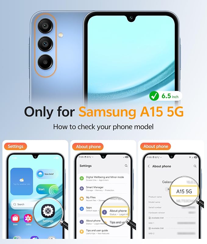 FNTCASE for Galaxy A15 5G Phone Case, Screen Protector, Blue | Translucent Matte Magnetic Back, 14FT Military Grade Drop Protection, Shockproof Protective, for Samsung A 15 Cover