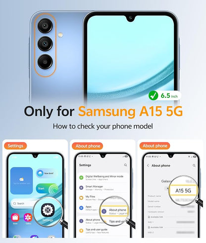 FNTCASE for Galaxy A15 5G Phone Case, Screen Protector, Blue | Translucent Matte Magnetic Back, 14FT Military Grade Drop Protection, Shockproof Protective, for Samsung A 15 Cover