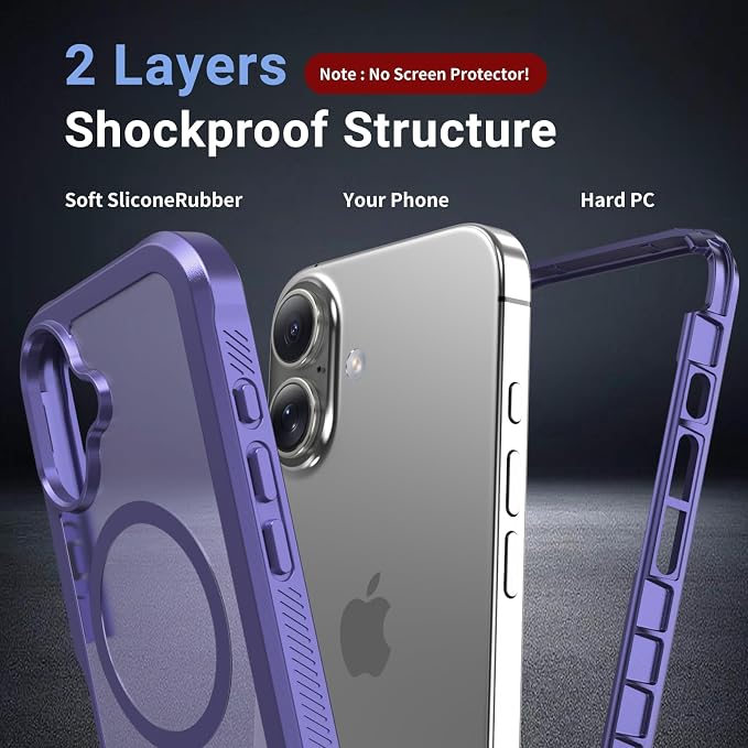 jaroco Magnetic for iPhone 17 Case, [Compatible with MagSafe][Military Grade Drop Protection][Heavy Duty Protection][Non-Slip][Shockproof] 2-Layer Durable Bumper Phone Case 6.3''-Dark Purple