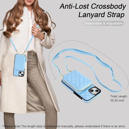 Bocasal Crossbody Wallet Case for iPhone 14, RFID Blocking PU Leather Zipper Handbag Purse Flip Cover, Kickstand Folio Case with Card Slots Holder Wrist Strap Lanyard 5G 6.1 Inch (Blue)