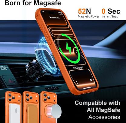 360° Magnetic Swivel Ring for iPhone 17 pro case, Built-in Metal Stand and Ring Holder, Magsafe Compatible, Military Grade Protection, Shockproof - Orange