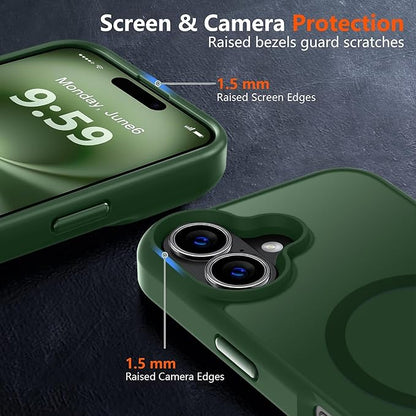 MOCCA Strong Magnetic for iPhone 16 Case, [Compatible with Magsafe][16FT Mil-Grade Drop Protection] Slim Thin Translucent Matte Protective Cover Case for iPhone 16 Phone Case 6.1", Midnight Green
