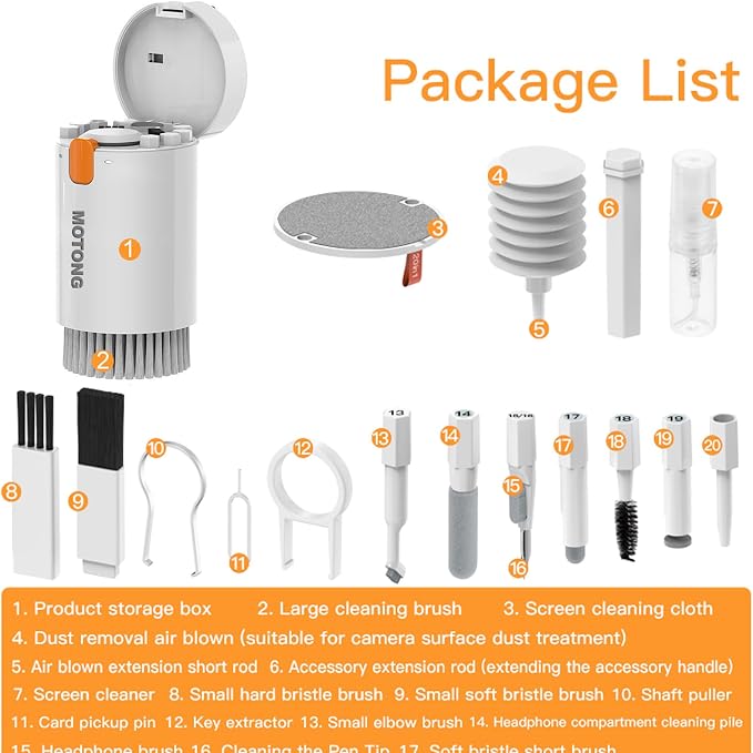 MOTONG Keyboard Screen Brush Cleaning Kit, Mutifunctional Electronic Cleaner Tools Kits for AirPods Laptop Camera Phone PC (White)