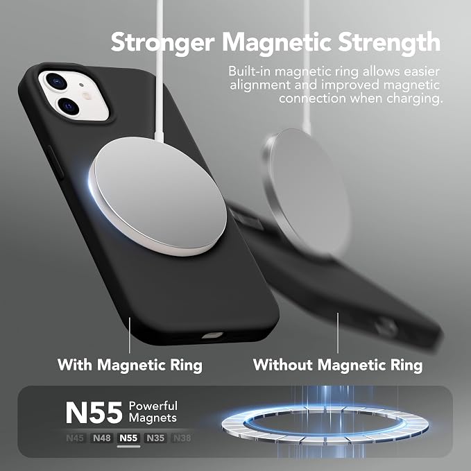 GONEZ Magnetic for iPhone 12 Case / 12 Pro Case, Compatible with MagSafe, [Screen Protector + Camera Lens Protector], Silicone Shockproof Anti-Scratch Protective Phone Case 6.1 inch, Black