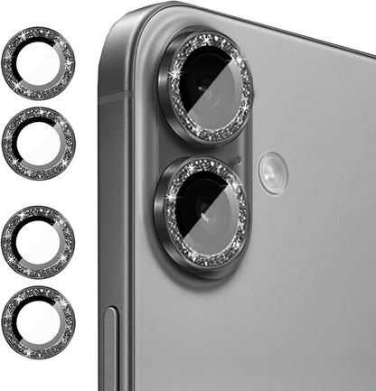 Compatible for iPhone 15/iPhone 15 Plus Camera Lens Protector Bling, Cute Sparkle Glitter Luxury Camera Cover for Women, Anti-Scratch, Easy Install, (2 Sets=4Pack), Black