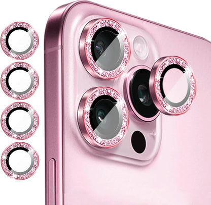 Compatible for iPhone 15 Pro/iPhone 15 Pro Max Camera Lens Protector Bling, Cute Sparkle Glitter Luxury Camera Cover for Women, Anti-Scratch (3 Protectors + 1 Extra), Pink