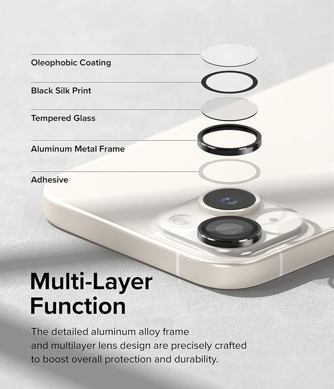 Ringke Camera Lens Frame Glass [Individual Lens Covers] Compatible with iPhone 15 Camera Lens Protector and iPhone 15 Plus Camera Lens Protector, Tempered Glass and Aluminum Alloy Frames - Black