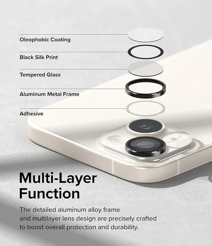 Ringke Camera Lens Frame Glass [Individual Lens Covers] Compatible with iPhone 15 Camera Lens Protector and iPhone 15 Plus Camera Lens Protector, Tempered Glass and Aluminum Alloy Frames - Black