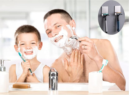 Deluxe Razor Holder for Shower-Hook Hanger Stand(4 Pack)Adhesive Stainless Steel Heavy Duty Utility Storage Hook,Shower Hook for Razor Bathroom Kitchen Organizer for Shaver Plug Robe Towel Loofah Coat