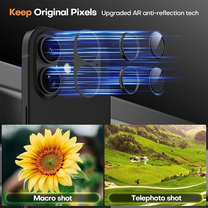 Jeluse Compatible with iPhone 17 Camera Lens Protector, Metal Aluminum Alloy Ultra Clarity Tempered Glass Camera Screen Protector