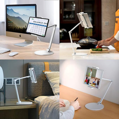 iPad Stand for Desk, Surface Pro Holder, Multi-Angle Adjustable Tablet Stand Holder for 4.7''- 13'' Screen Microsoft Surface Series, iPad Series,Samsung Galaxy Tabs,Amazon Kindle Fire, Etc. (White)