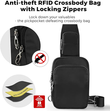 VADOO Sling Bag, Crossbody Bag with Zipper Lock, RFID Blocking & Water Resistant for Men and Women