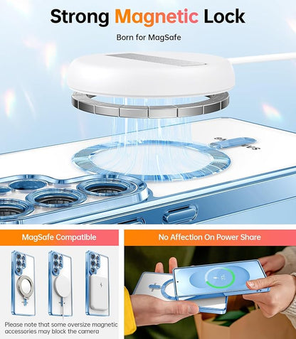 Meifigno Case Designed for Samsung Galaxy S25 Ultra 6.9 inch, [Compatible with MagSafe] [2X HD Screen Protectors] [Glitter Card & Wrist Strap] Full Lens Protection Case for Galaxy S25 Ultra, SkyBlue