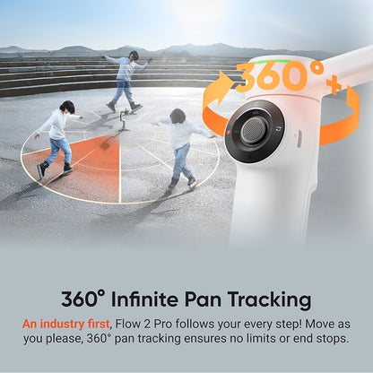 Insta360 Flow 2 Pro White - Industry-First AI Phone Gimbal with Apple DockKit, Pioneering 360º Pan Tracking, Free Tilt, Built-in Tripod/Selfie Stick, Portable Vlog/Travel Stabilizer