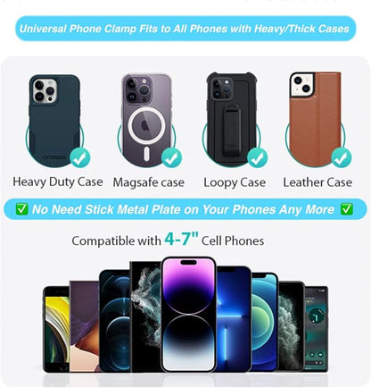 Gym Magnetic Phone Holder Mount Attach to Metal Surface, [Big Phones & Thick Cases Friendly] Magnetic Phone Holder for Gym Workout Record Compatible with All Smartphones