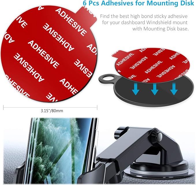 AZXYI 6 PCS Windshield Mount Adhesives for Suction Cup Mount, 80mm(3.15 inches) Circle Double-Sided Sticker Pads for Dashboard Mounting Disk and Windshield Camera, GPS, Car Phone Mount