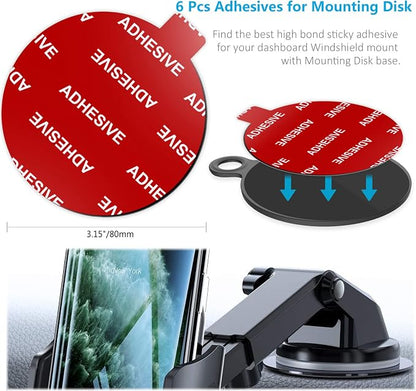 AZXYI 6 PCS Windshield Mount Adhesives for Suction Cup Mount, 80mm(3.15 inches) Circle Double-Sided Sticker Pads for Dashboard Mounting Disk and Windshield Camera, GPS, Car Phone Mount