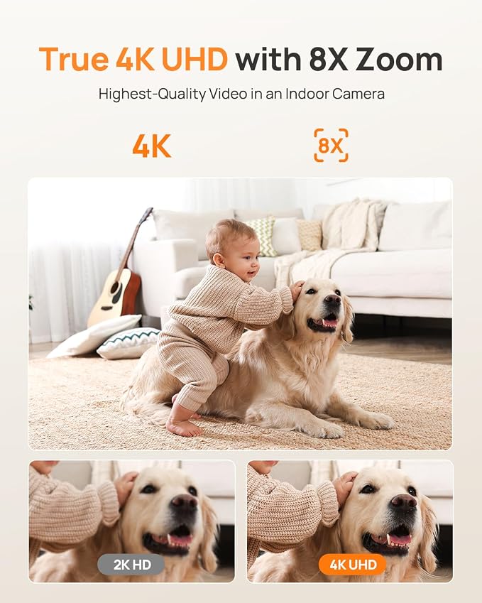 Anona 4K UHD Indoor Camera with 64GB SD Card, Pet/Dog/Baby Security Camera with Phone App, 360° Pan-Tilt, 2.4G/5G Wi-Fi 6, Auto-Tracking, Person/Pet/Baby Crying Detection, Privacy Mode, Two-Way Audio