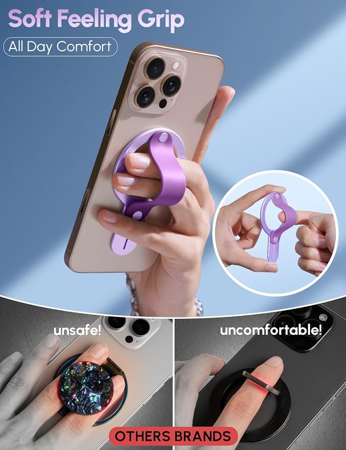 for Magsafe Phone Grip for iPhone - Magnetic Phone Ring Holder Detachable for iPhone 17 - Comfortable Finger Phone Loop Grip for Apple 16/15/14/13/12,Purple