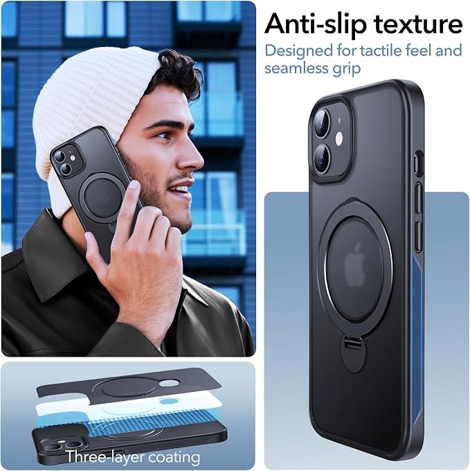 Anqrp 360° All-in-ONE Stand Case for iPhone 12/12 Pro Case with Rotatable Magnetic Kickstand Ring Holder, Compatible with MagSafe, MIL-Grade Shockproof iPhone 12/12 Pro Phone Cover, Black