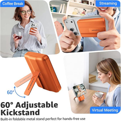 Azmuth Magnetic Power Bank,10000mAh for MagSafe Battery Pack, 22.5W PD Fast Charging,LED Display & Foldable Stand Wireless Portable Charger for iPhone 17/16/15/14/13/12/Pro/Pro Max/Plus,Orange