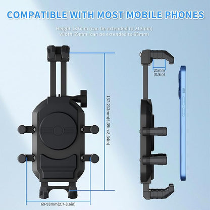 Motorcycle Rearview Mirror Phone Holder, 8-Claw Heavy Duty Thick Phone Mount Compatible with iPhone 15/14/13 Pro Max, Samsung Galaxy S23/S22 Ultra, Gopro Camera