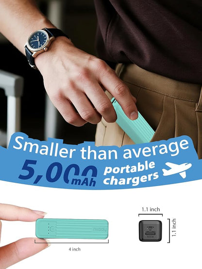 Miady 2-Pack Small Portable Charger 5000mAh Power Bank Travel Battery Pack | Dual USB丨Pocket Size丨Lightweight丨for Backpack丨Compatible with iPhone Android丨18.5Wh丨Flight-Safe丨Ultra-Compact丨Green+Purple