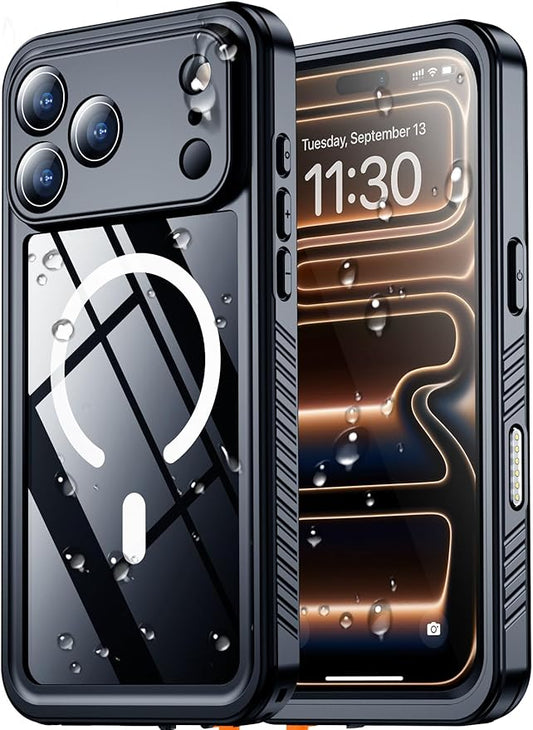 SPIDERCASE Magnetic for iPhone 17 Pro Case Waterproof,Built-in Screen & Camera Lens Protector[IP68 Waterproof] [Military Grade Shockproof] Full Body Protection Cover for iPhone 17 Pro 6.3’’,Black