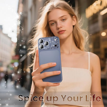 YWXTW for iPhone 17 Pro Camera Lens Protector, [Upgraded Glitter Design] Full Bling Sparkly Diamond Tempered Glass Screen Protector Metal Camera Cover Accessories (Glitter Blue, iPhone 17 Pro)