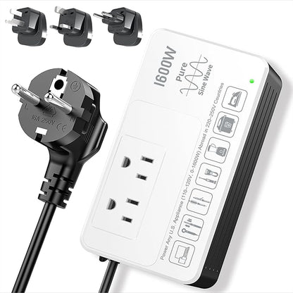1600W 220V to 110V Converter Power Any U.S. Appliance in 220-250V Countries | Pure Sine Wave Voltage Converter US to Europe International Travel, Plug & Play, No Limitations, Surge Protected
