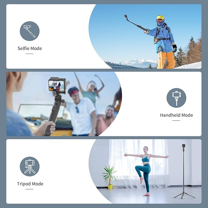 70" Selfie Stick Tripod for Gopro Action Camera, Lightweight Phone Tripod Stand with Wireless Remote & Phone Holder, Compatible with iPhone, GoPro, DJI, Insta360