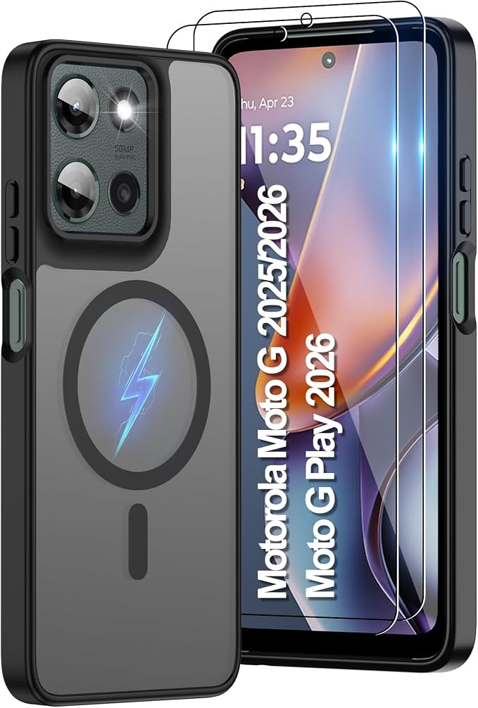 For Motorola Moto G 2025/2026 Case & Moto G PIay 2026 Case,Translucent Matte Compatible with Magsafe [Military-Grade Protection] with Screen Protector Shockproof for G 5G 2025/2026 & G PIay 2026-Black