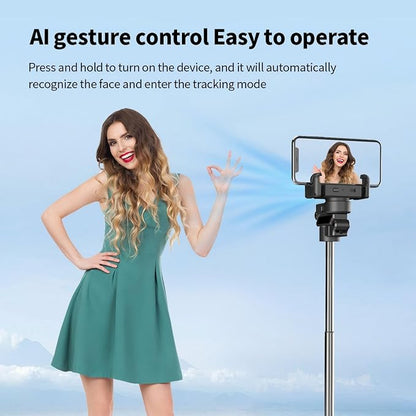 AI Tracking Gimbal Stabilizer for SmartiPhone - 360° Auto Face Follow, Bluetooth Remote, Anti-Shake Tripod for Vlogging/Live Stream, Metal Bracket with Gesture Control