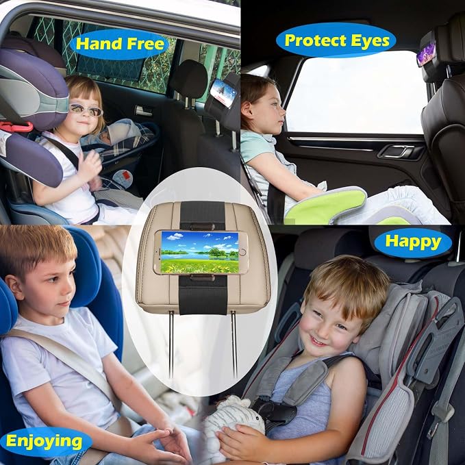 Car Headrest Phone Holder for Kids in Backseat - Compatible with Different Sizes Cell Phones and Other Portable Devices on Car Road Trip(for Phone Plastic Holder)