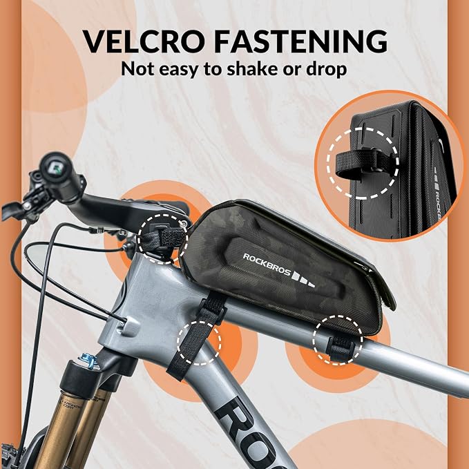 ROCKBROS Bike Phone Mount Racks & Bag, Oversized EVA Waterproof Bike Phone Holder Top Tube Front Frame Bag Bicycle Accessories Pouch for Phones Under 7.5” (Camo-1.7L(Flip-top design))