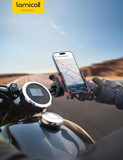 Lamicall Motorcycle Bike Phone Mount - [1s Quick Release] Bike Cell Phone Holder Clip, Bicycle Scooter Handlebar Clamp, for iPhone 17 16 15 14 Pro Max, Galaxy S25 S24 Ultra, 4.7-7" Phones, Red