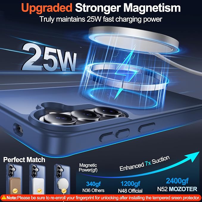 MOZOTER for Samsung Galaxy S26 Plus Case with Magnetic,[Compatible with MagSafe][12Ft Military Dropproof][2*Screen Protector] Translucent Anti-Slip Back Slim Shockproof Case for S26 Plus-Blue