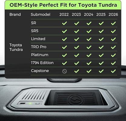 CreekT® Wireless Charger for Toyota Tundra 2022-2025 2026, OEM Custom Fit with USB Port Wireless Phone Charging Pad for Tundra TRD Pro 1794 Edition Platinum SR SR5 Limited Interior Car Accessories